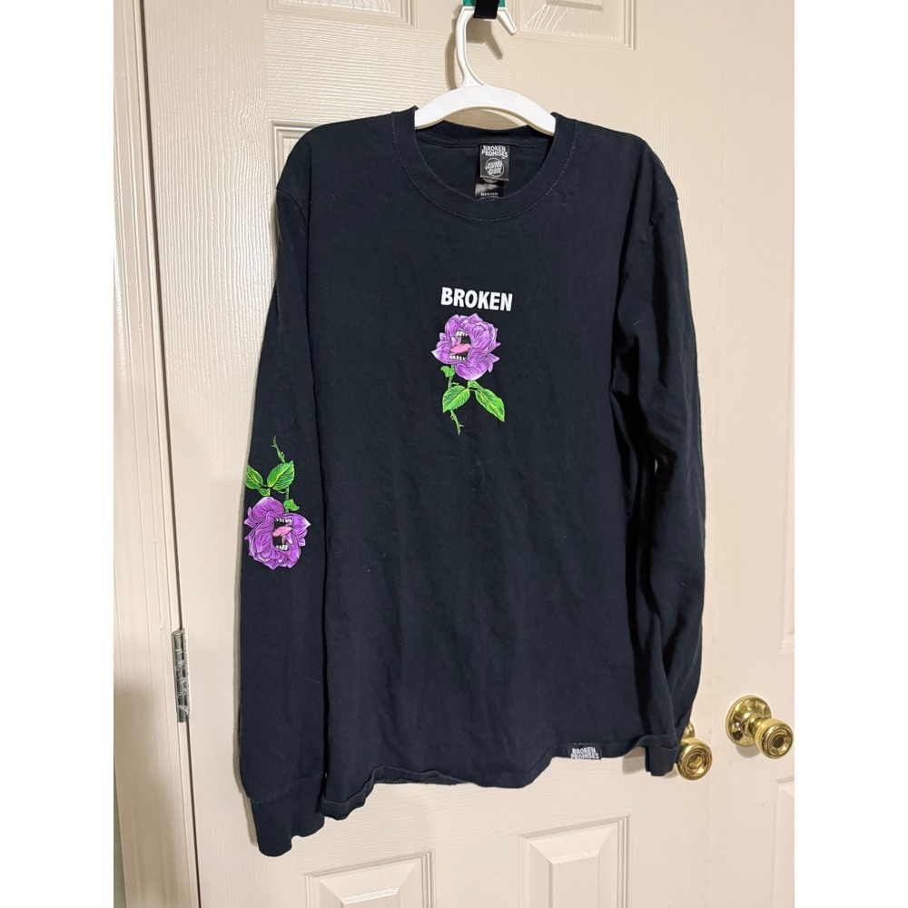 Broken Promises x Santa Cruz Long Sleeve Shirt Black Screaming Hand Rose Mens M